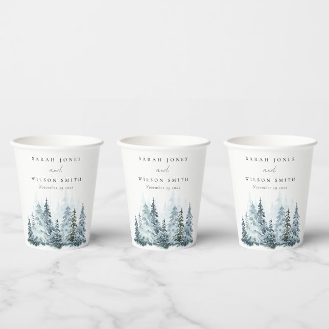Elegante Hochzeit im Winterwald Pine Pappbecher (Multi)