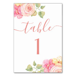 Elegante Hochzeit in Aquarellfarbe Rosa Blütenblüt Tischnummer