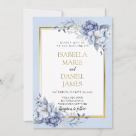 Elegante Hochzeit in Blau und Gold Einladung