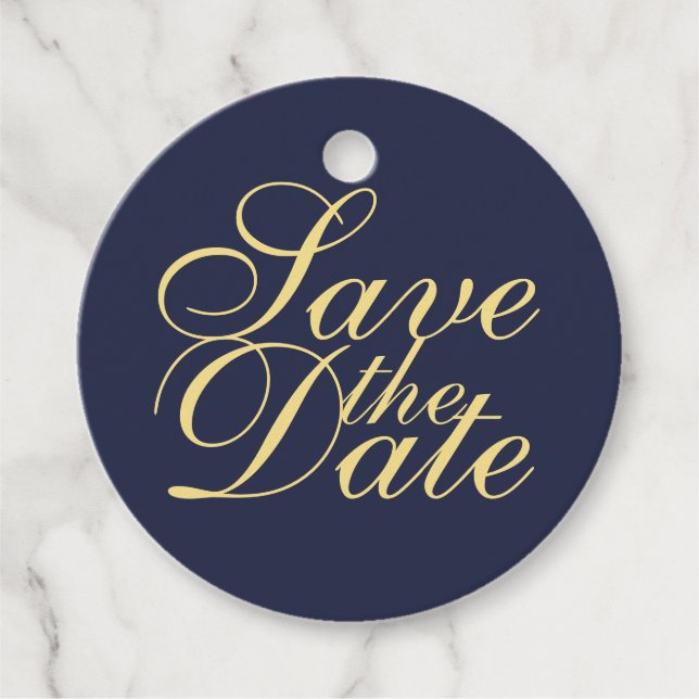 Elegante Hochzeit in Blau und Gold speichern das D Geschenkanhänger (Vorderseite)