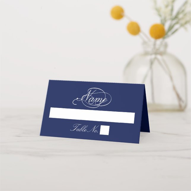 Elegante Hochzeit in Blau und Weiß Platzkarte (Vorderseite)