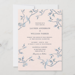 Elegante Hochzeit in Blauen und Weiß Einladung