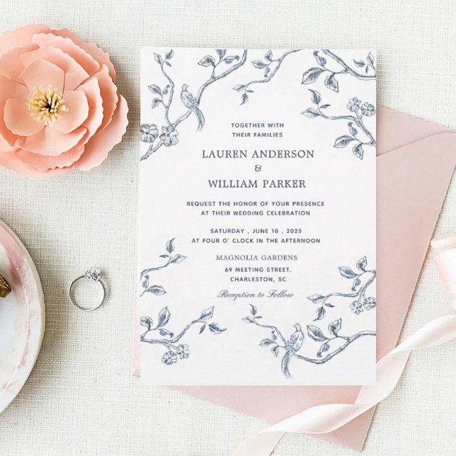 Elegante Hochzeit in Blauen und Weiß Einladung (Von Creator hochgeladen)