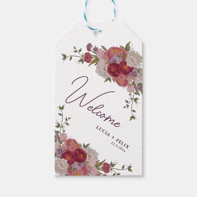 Elegante Hochzeit in Burgund Geschenkanhänger (Vorderseite)