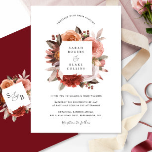 Elegante Hochzeit in Burgund, Rosa und Rosa Einladung