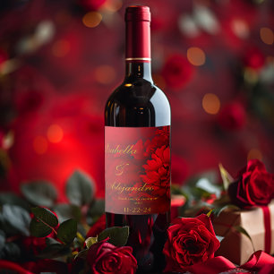 Elegante Hochzeit in Burgund und Crimson Rote Flor Weinetikett