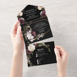 Elegante Hochzeit in Burgund und Rosa All In One Einladung
