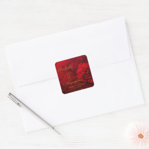 Elegante Hochzeit in Burgund und Rot-Flora Quadratischer Aufkleber