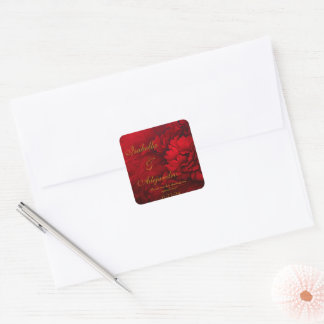 Elegante Hochzeit in Burgund und Rot-Flora Quadratischer Aufkleber