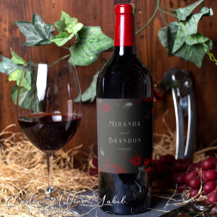 Elegante Hochzeit in Custom Black and Red Floral Weinetikett