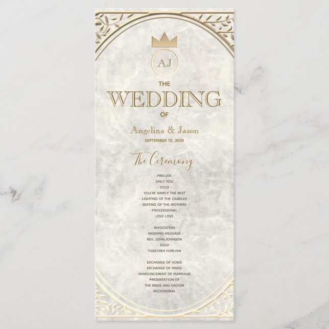 Elegante Hochzeit in Elfenbein und Gold Programm (Vorderseite)