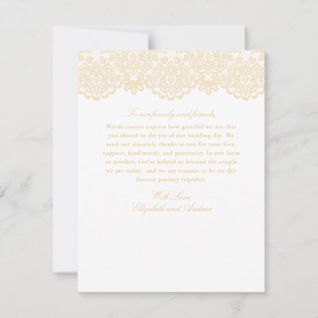 Elegante Hochzeit in Gold Lace Dankeskarte (Vorderseite)