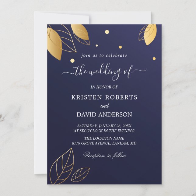 Elegante Hochzeit in Gold und Königsblau Einladung (Vorderseite)