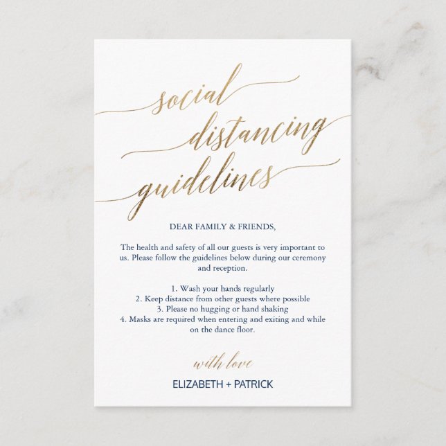 Elegante Hochzeit in Gold und Navy Begleitkarte (Vorderseite)