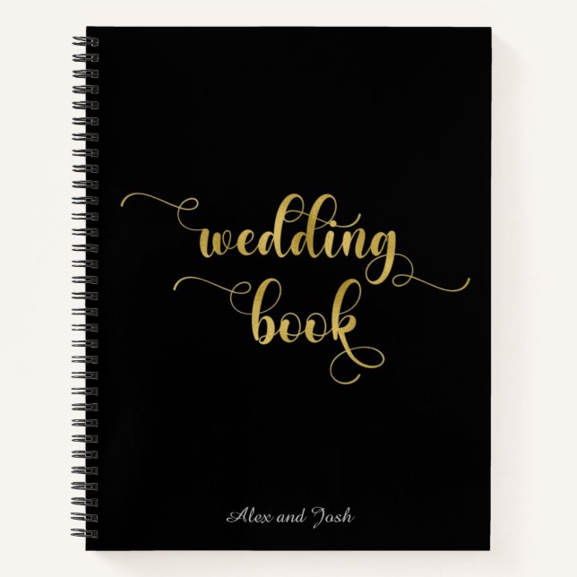 Elegante Hochzeit in Gold und Schwarz Notizbuch (Vorderseite)