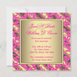 Elegante Hochzeit in heißen Rosa und Gold Einladung
