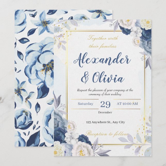 elegante Hochzeit in Herbst und Blumen Einladung (Vorne/Hinten)