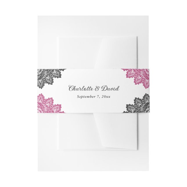 Elegante Hochzeit in Hot Pink und Black Floral Lac Einladungsbanderole (Vorderseite Beispiel)