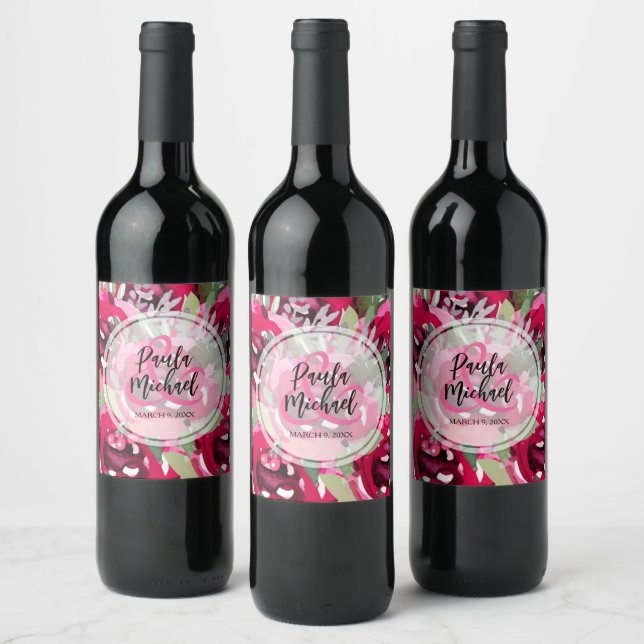 Elegante Hochzeit in Hot Pink Weinetikett (Flaschen)