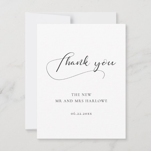 Elegante Hochzeit in Kalligrafie Dankeskarte (Vorderseite)