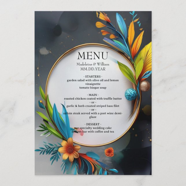 Elegante Hochzeit in Luxus Botanische Hochzeit Menükarte (Vorderseite)