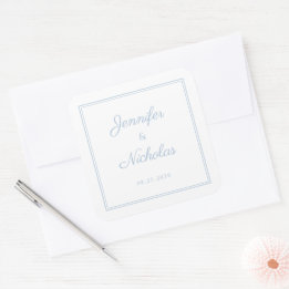 Elegante Hochzeit in Powder Blue Schrift Quadratischer Aufkleber
