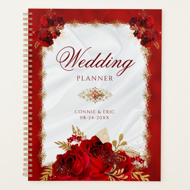 Elegante Hochzeit in Red Gold Floral Planer (Vorderseite)