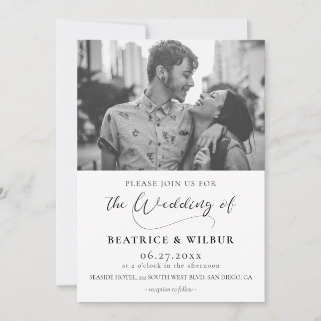 Elegante Hochzeit in romantischer Kalligrafie-Foto Einladung (Vorderseite)