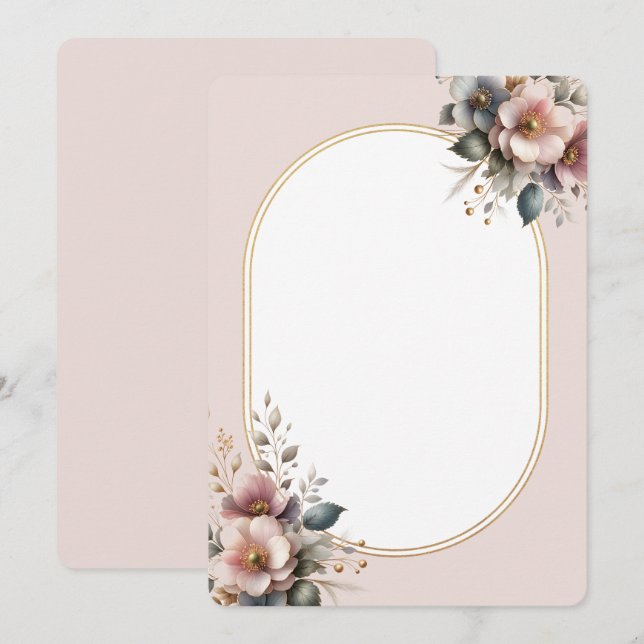 Elegante Hochzeit in Rosa, Blau und Creme Einladung (Vorne/Hinten)