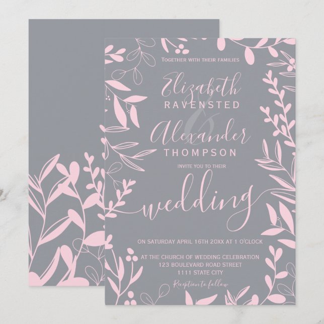 Elegante Hochzeit in Rosa Einladung (Vorne/Hinten)