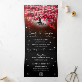 Elegante Hochzeit in Rot und Schwarz Dreifach Gefaltete Einladung