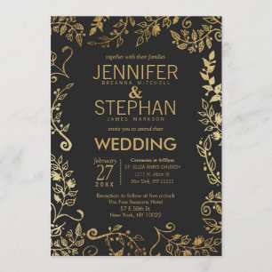 Elegante Hochzeit in Schwarz und Gelb Einladung