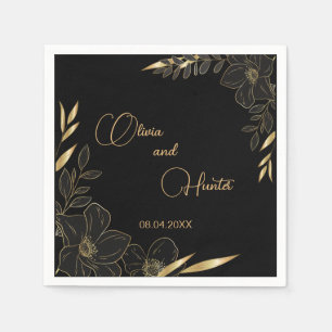 Elegante Hochzeit in Schwarz und Gold Serviette
