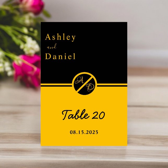 Elegante Hochzeit in Schwarz und Gold Tischnummer (Von Creator hochgeladen)