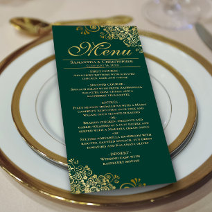 Elegante Hochzeit in Smaragdgrün und Gold Menükarte