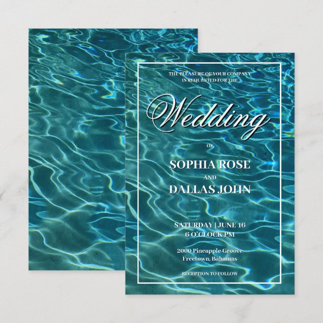 Elegante Hochzeit in Urlaubsort des Sees Einladung (Vorne/Hinten)