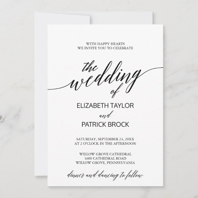 Elegante Hochzeit in Weiß und Schwarz Einladung (Vorderseite)