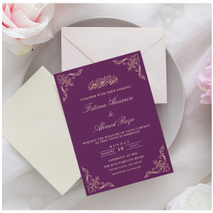 Elegante Hochzeit islamischer Muslime in Lila und Einladung