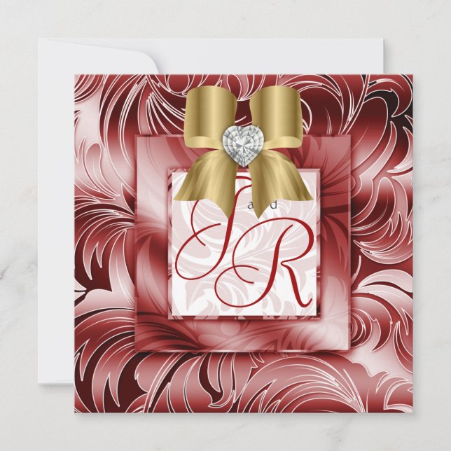 Elegante Hochzeit laden Blatt-silbernes Rot-mit Einladung (Vorderseite)