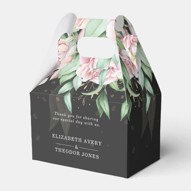 Elegante Hochzeit Luxus Schwarz-Rosa-Flora Geschenkschachtel (Vorderseite)