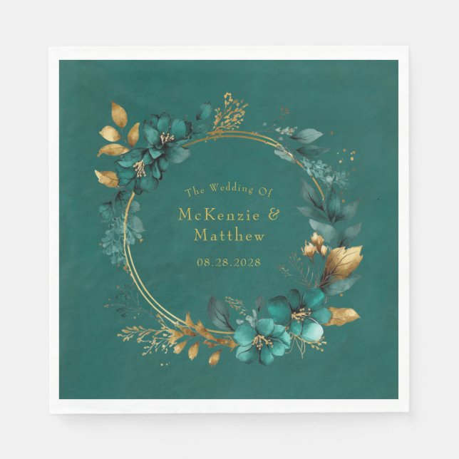 Elegante Hochzeit mit Aquamarinen und goldenen Was Serviette (Vorderseite)