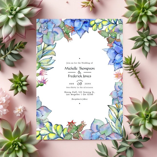 Elegante Hochzeit mit Aquarell und Blumen Einladung (Succulent and Floral Wedding Invitation)