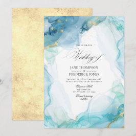 Elegante Hochzeit mit blauem und goldenem Marmor Einladung