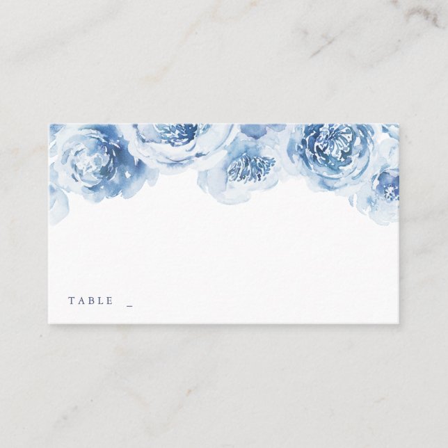 Elegante Hochzeit mit blauen Aquarellen Platzkarte (Vorderseite)
