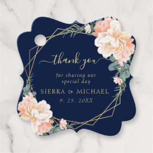 Elegante Hochzeit mit Blauen Gold Blush Peach Flor Geschenkanhänger