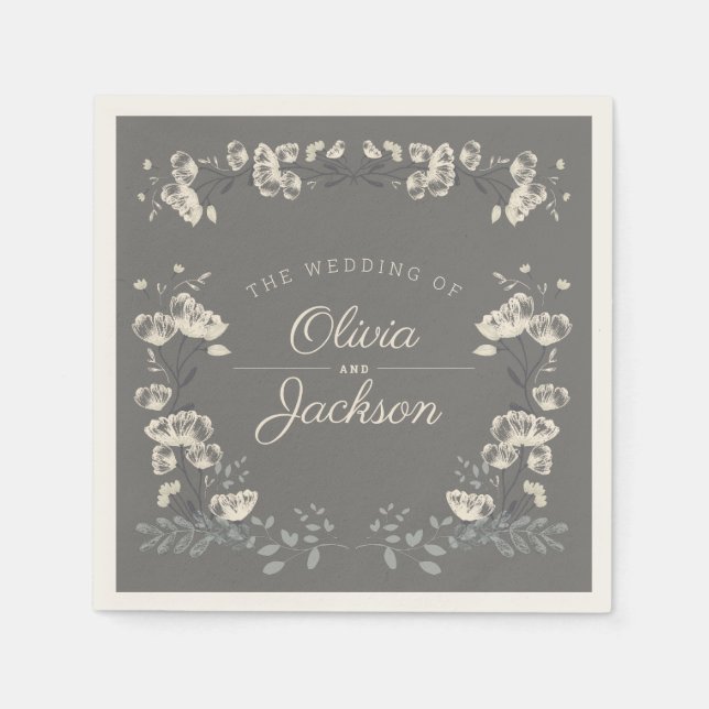 Elegante Hochzeit mit blauen und blauen Blumen Serviette (Vorderseite)
