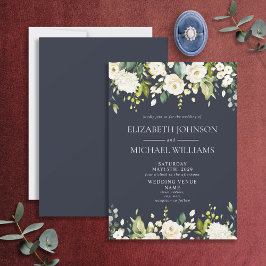 Elegante Hochzeit mit Blauen und weißen Wasserfarb Einladung