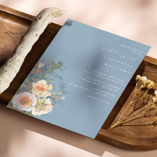 Elegante Hochzeit mit blauer Flora Einladung
