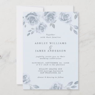 Elegante Hochzeit mit blauer Flora Einladung
