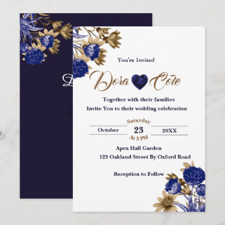 Elegante Hochzeit mit Blumen und Braun Einladung